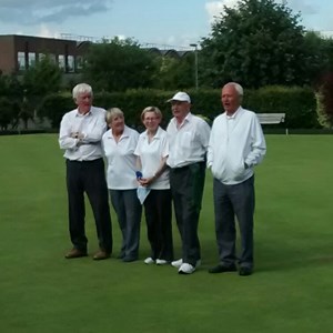 Winners and runners up of the Winmore pairs Tournament with Secretary Steve