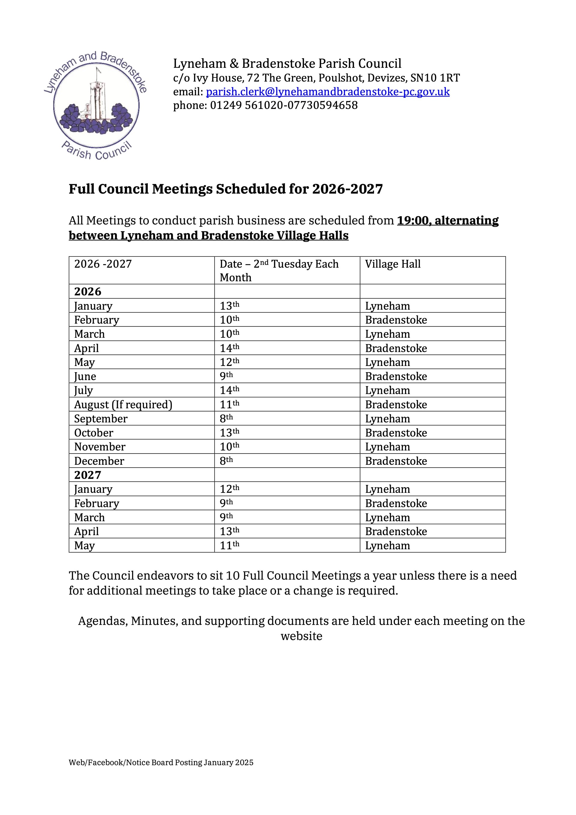 Full Council Meeting Dates 2026-2027