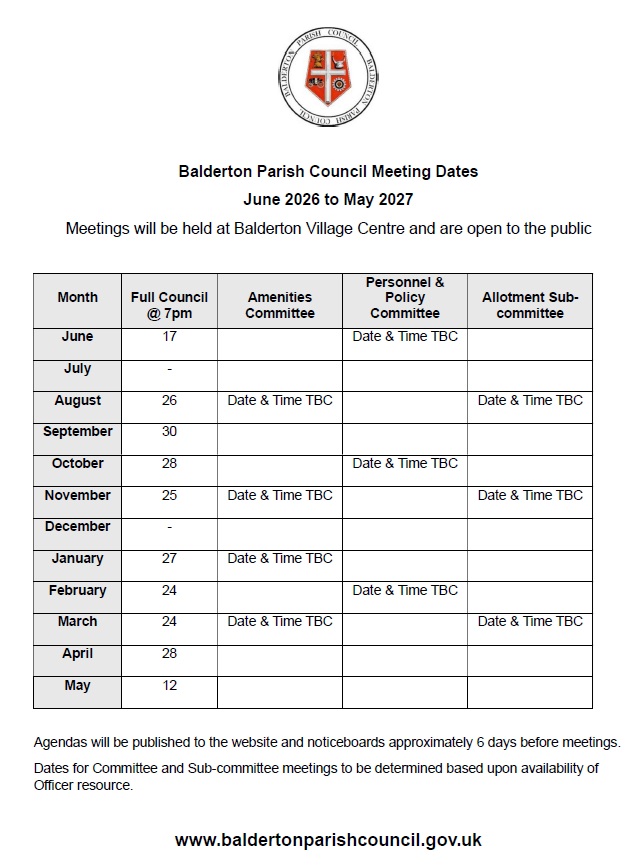 Council Meeting Dates June 2026 - May 2027