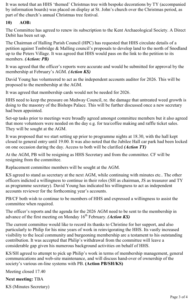 Halling Historical Society Most recent committee meeting (draft)