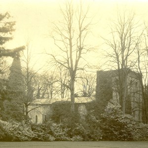 Church shortly before 1905 from the north through the trees. Note the extensive ivy.