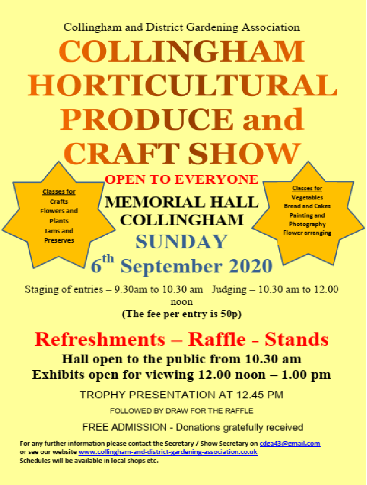 Collingham and District Gardening Association 2020 Horticultural and Craft Show
