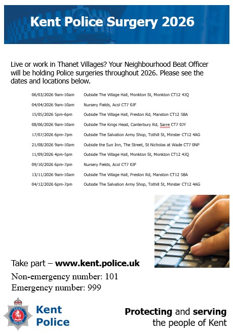 Acol Parish Council 2026 Police Surgeries in and around Acol