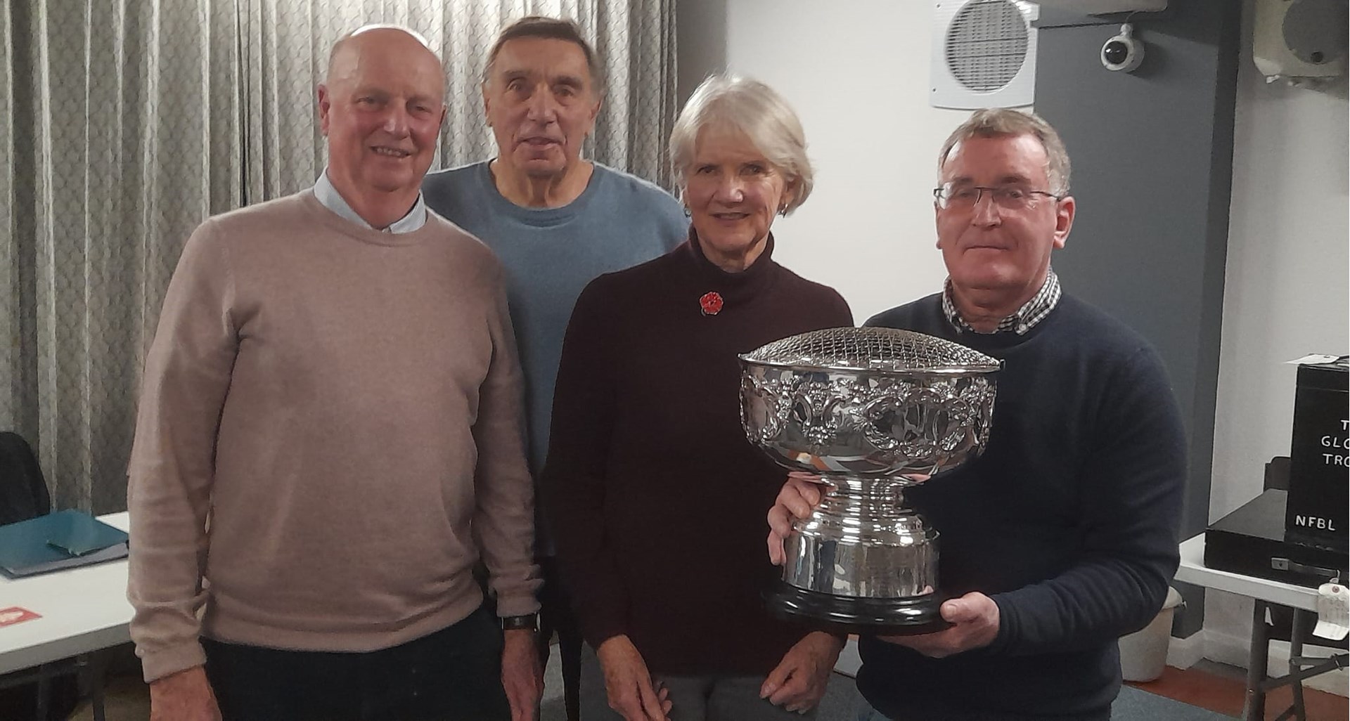 Kevin Broadley (Captain) proudly holding the trophy on behalf of NBC Winners of the Saturday 28end league 2024.