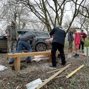 Oakley Men's Shed help install the sleeper bench 8 April 2019