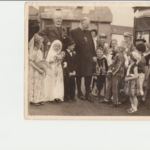 Fancy Dress Parade 1950's with The Bishop of Crediton Wilfred Westall (son of former rector of Exbourne) and Rev Kennedy-Newman
