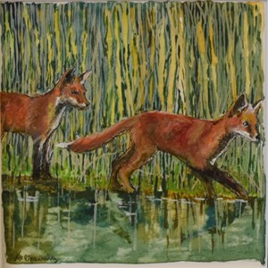 Foxes Going Home, watercolour by Barbara Weaving