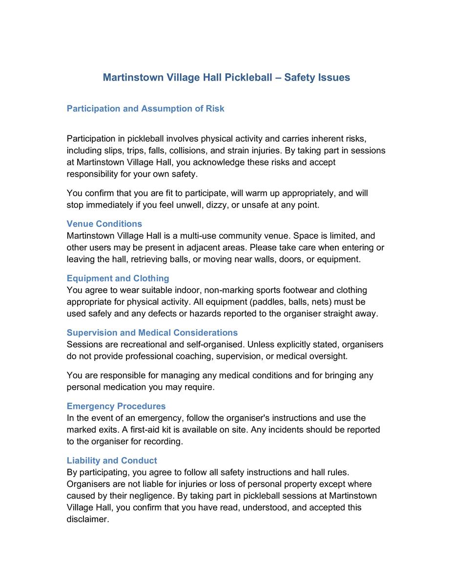 Martinstown Village Hall Pickleball Club