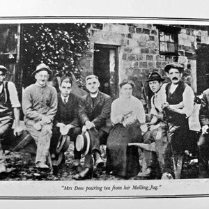 Rev Hayes & Tithebarn work Party and Mrs Dow pouring tea from her Melling Jug