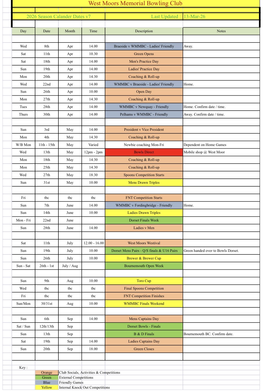 West Moors Memorial Bowls Club Club Fixtures & Events 26
