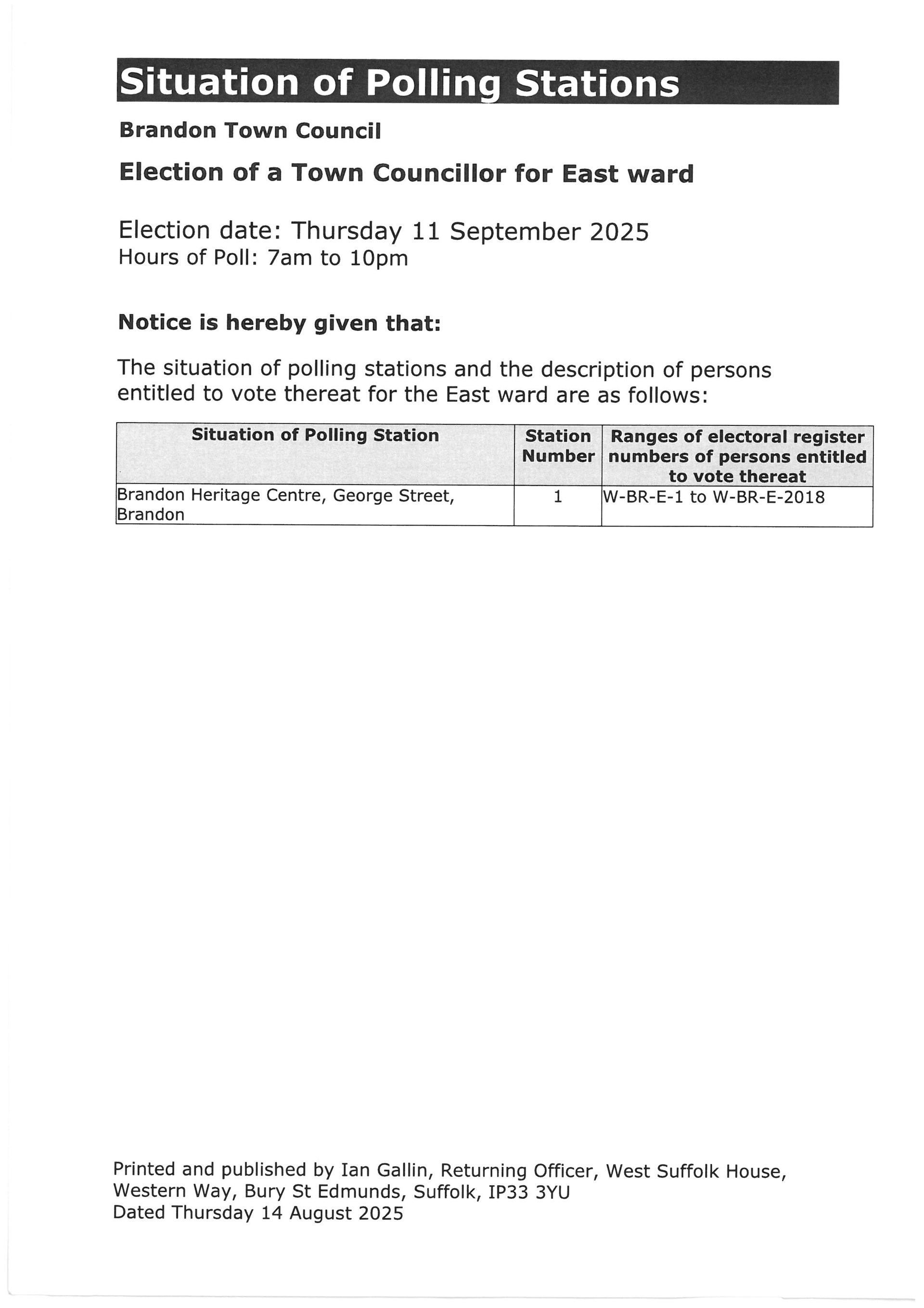 Brandon Town Council Town Council Election