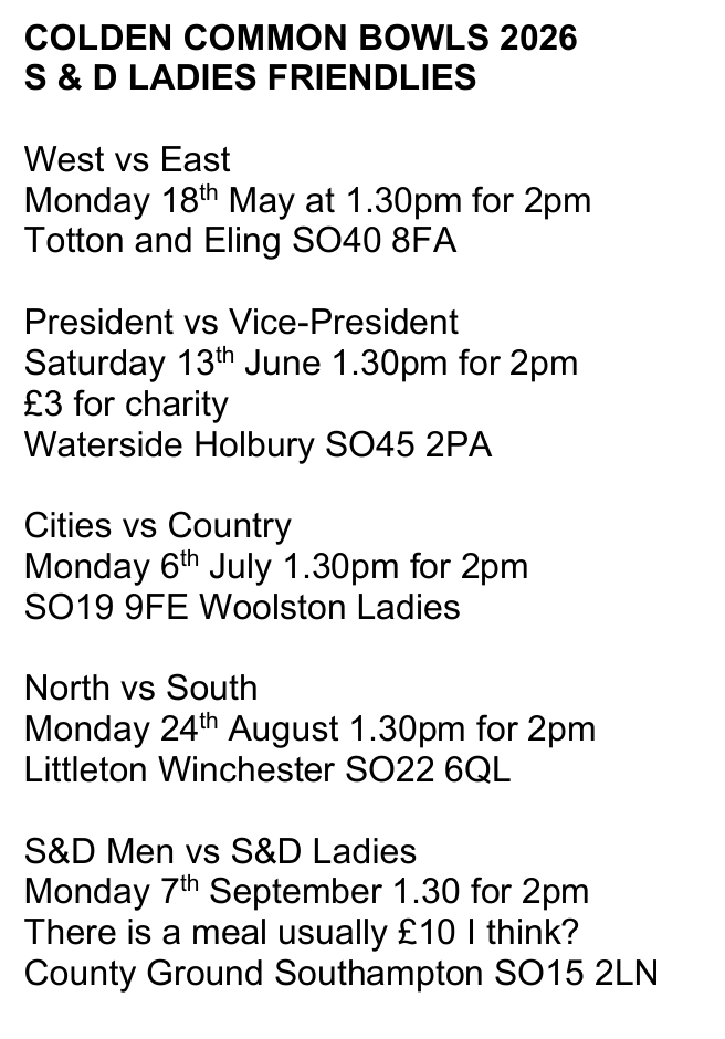 Colden Common Bowls Club Ladies S & D