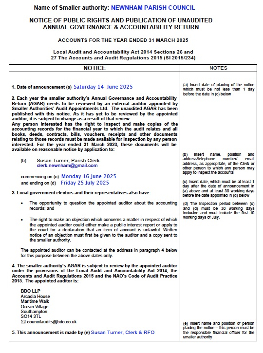 Newnham Parish Council Finance