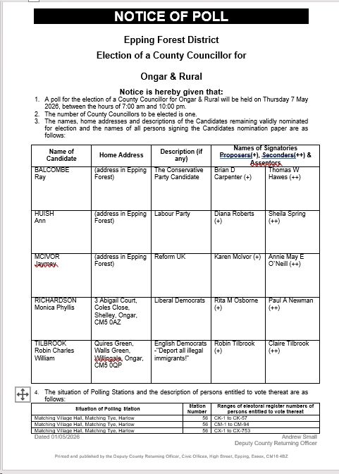 Notice of Poll for County Councillor