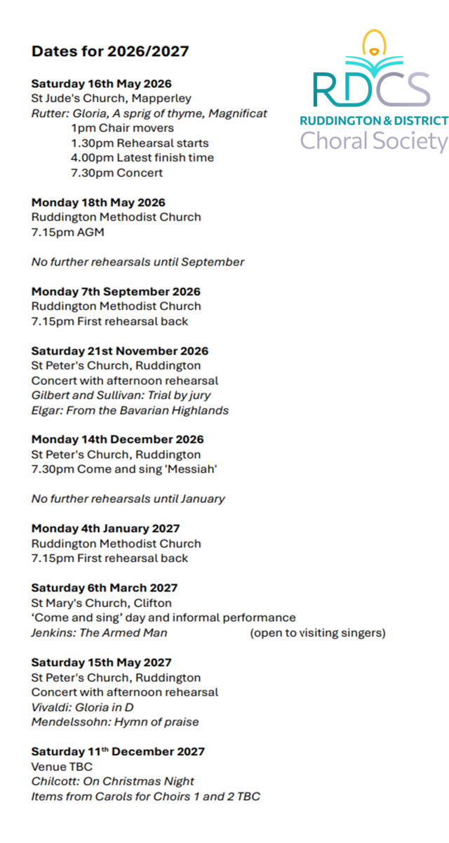 Ruddington and District Choral Society Members' information