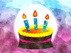 Image of birthday cake with lit candles
