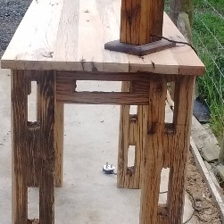 Weathered oak fence post side table