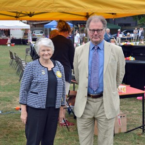 Ros Blackman with Sir James Scott who opened the Village Show in 2018