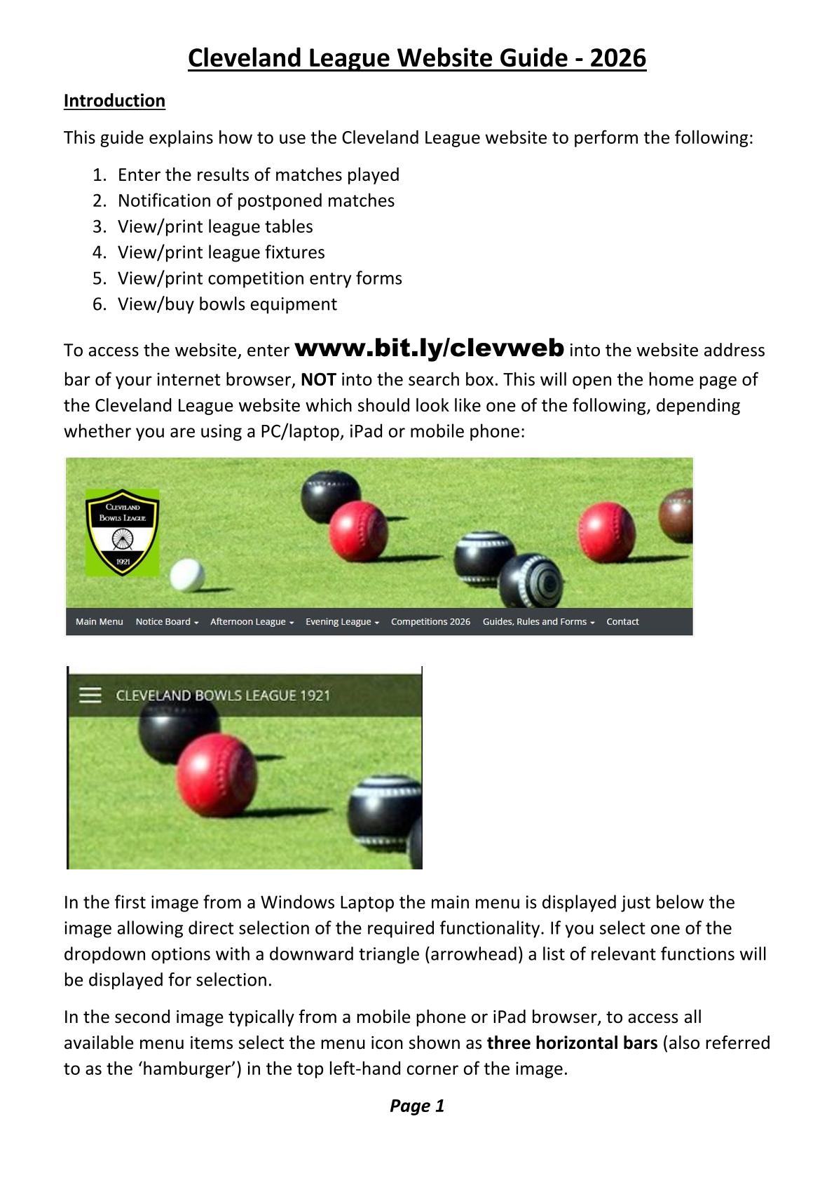 CLEVELAND BOWLS LEAGUE 1921 Website Guide 2026