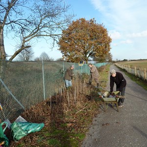 One of the first working parties starting to plant the hedgerow at Battledown