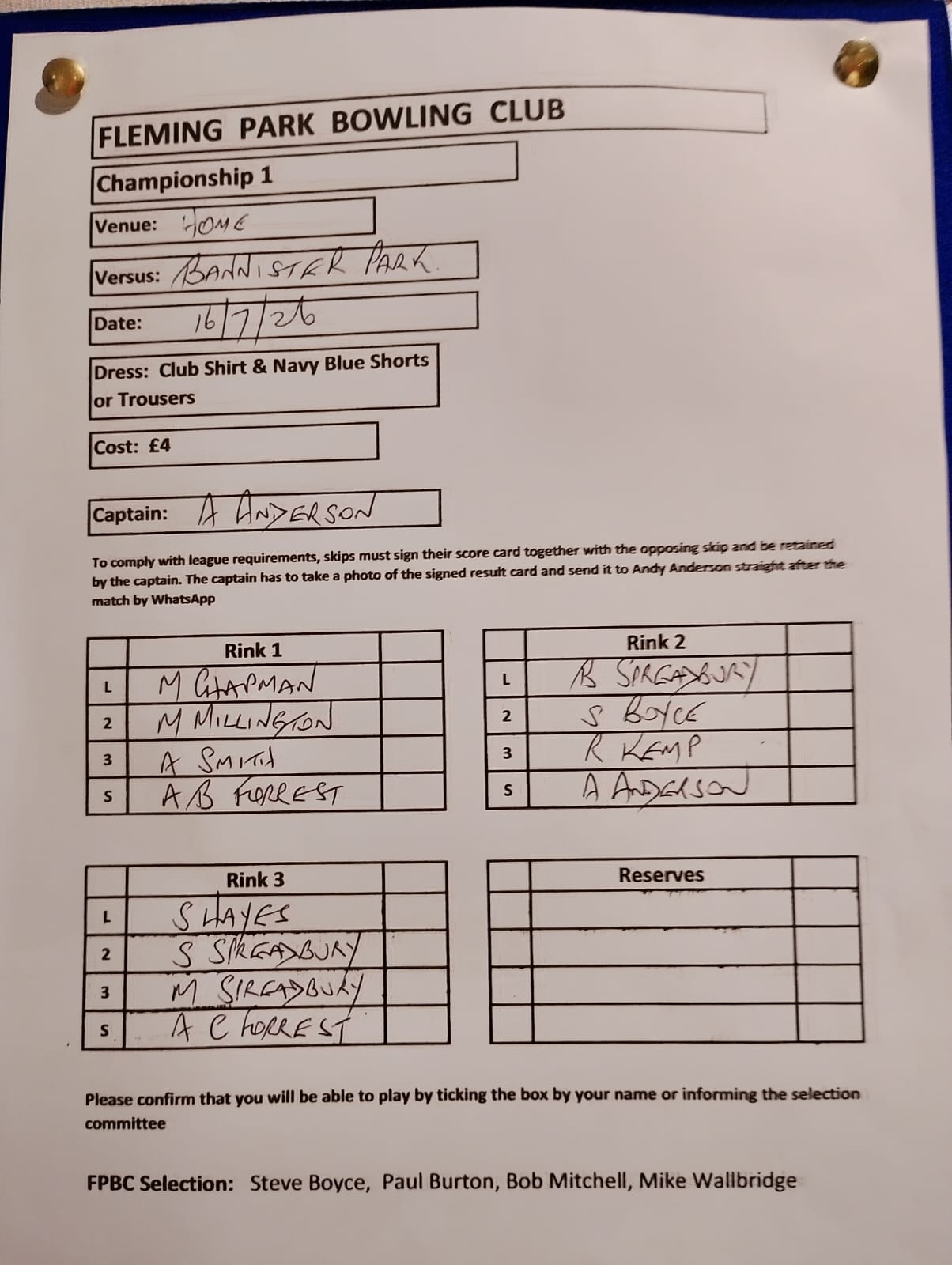 Championship 1 16th July 2026