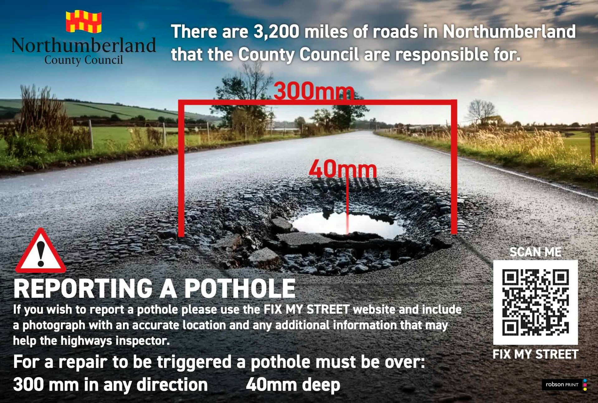 Remember to use Fix My Street when there are issues to resolve - such as pot holes. Visit https://www.fixmystreet.com