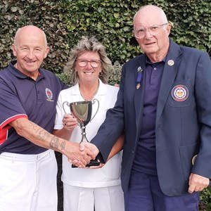 Mixed Pairs Winners Don Lilley and Lesley Somersgill, with P&D President