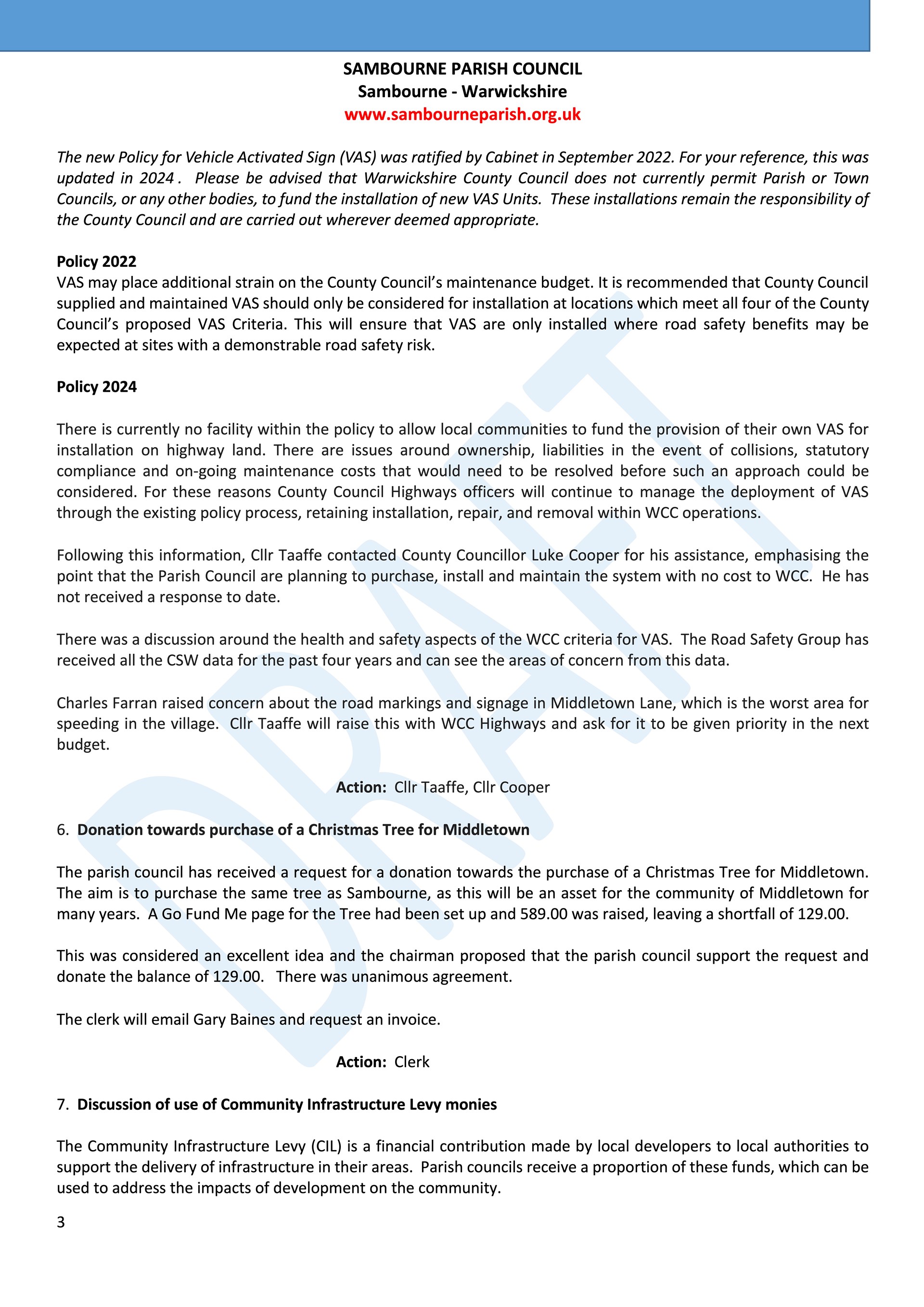Sambourne Parish Council July 2025 to present