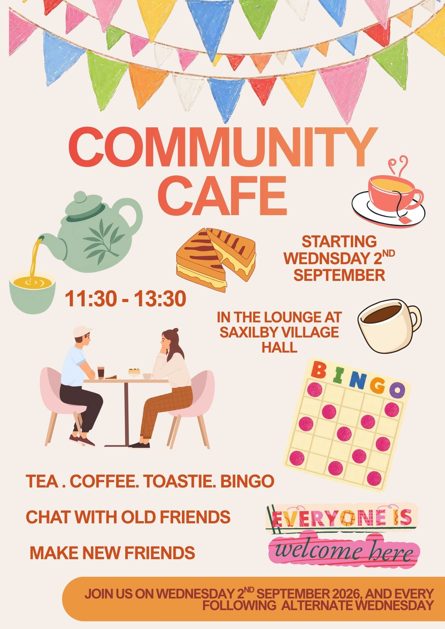 Saxilby Village Hall Wednesday 2nd September - Community Cafe