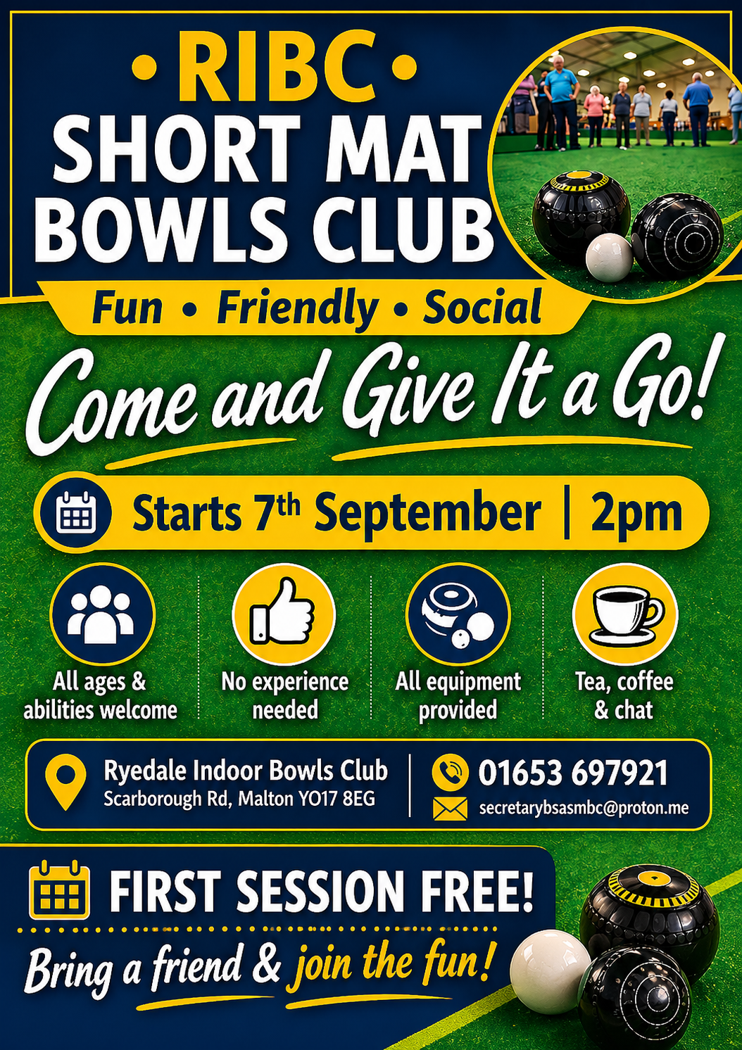 Ryedale Indoor Bowls Club. Short Mat Bowls  (BSA) Home
