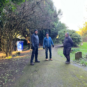 Team waiting for tree delivery