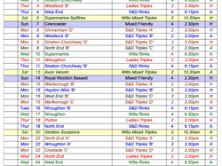 Cricklade Bowls Club Fixtures card for 2026 season