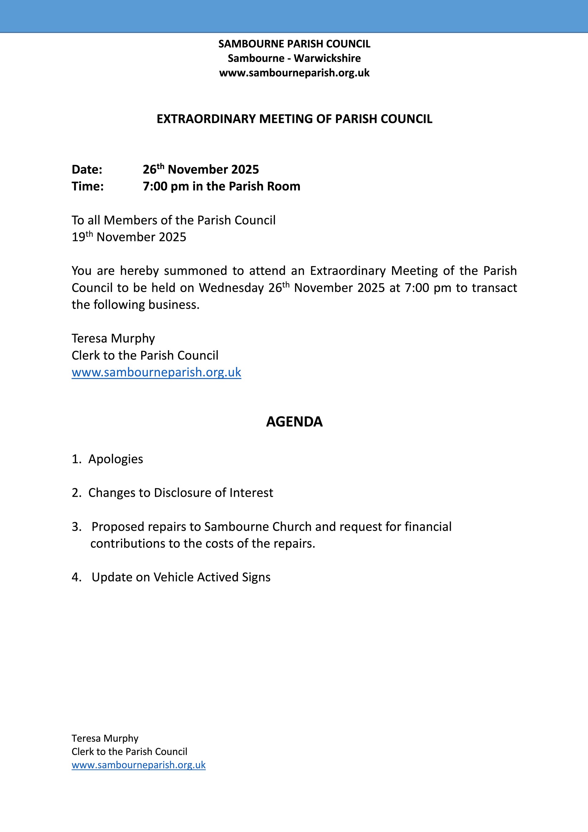 Sambourne Parish Council Agendas