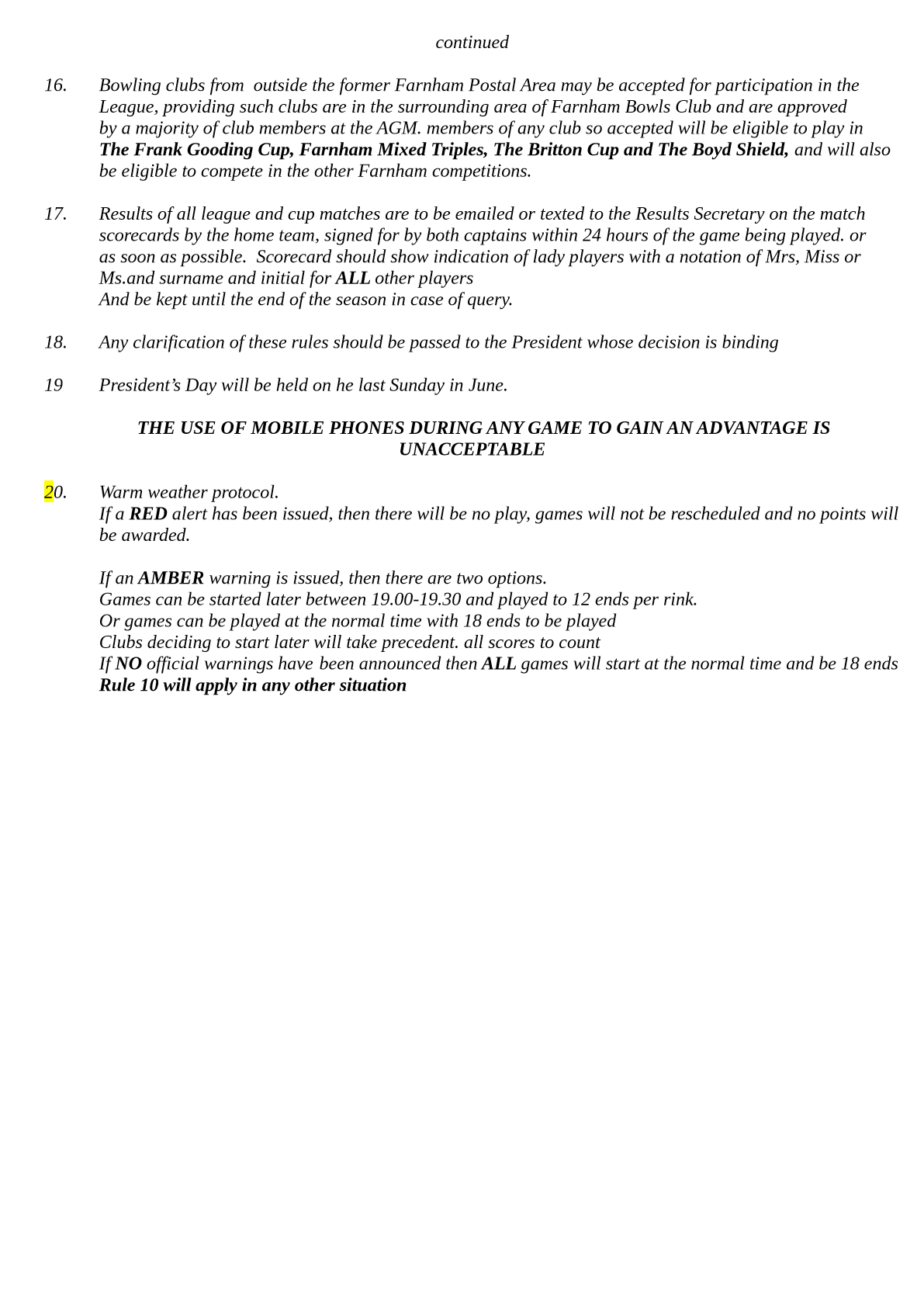 Farnham&District Bowling Association  League Rules (cont)