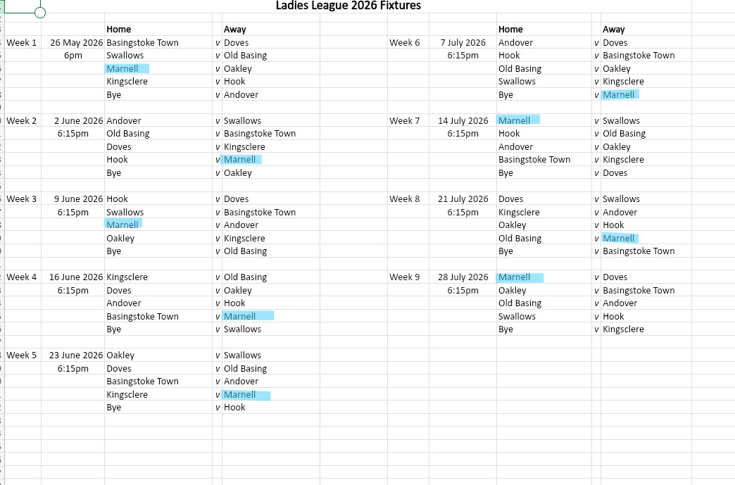 Tuesday League Fixtures