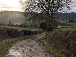North Down Road looking down to Upper Ibthorpe Farm, January 2021.  Credit: Kate Walbyoff