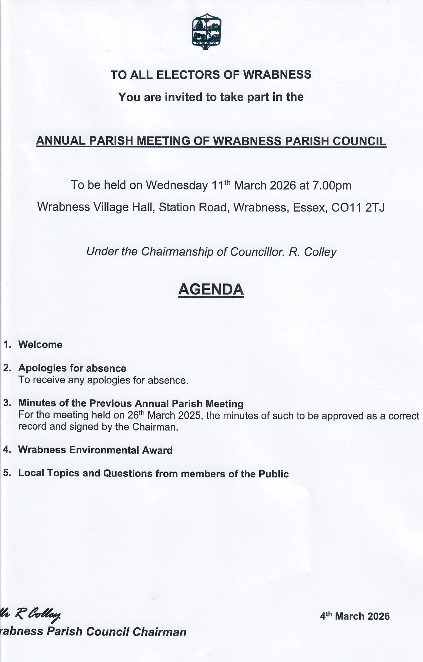 Wrabness Parish Council Meetings