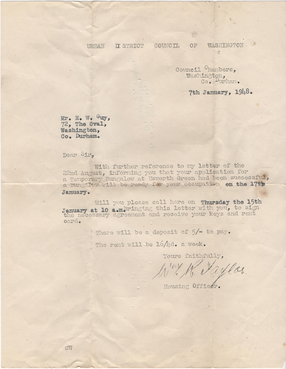 Temporary Bungalow offer letter 1948