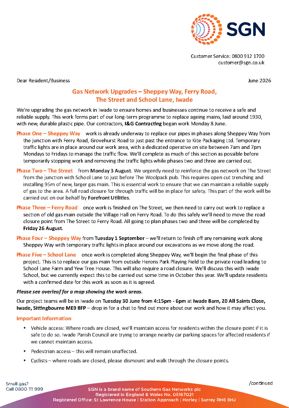 Iwade Parish Council Gas Network Upgrades - Iwade