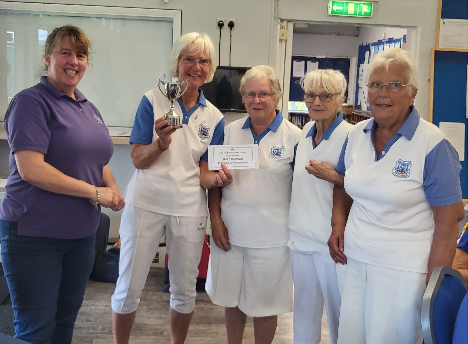 Captain  Maz  Howe with Vice Captain Sue Dyball, Denise Latter and Janet Denyer collecting GSM League Div 2 Runner-Up Triphy 2022