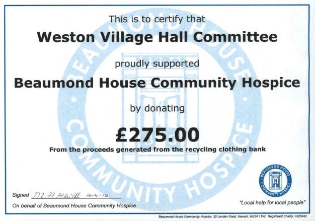 Donation to Beaumond House