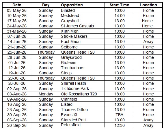 2026 Fixtures
