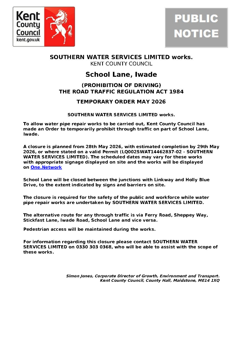 Iwade Parish Council Road and Footpath closures