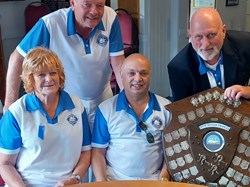 Mixed Triples winners Trevor Epps, Mike Blaquiere, Lesley Mitchell and Stan Truckell who stood in for Mike after his back had gone