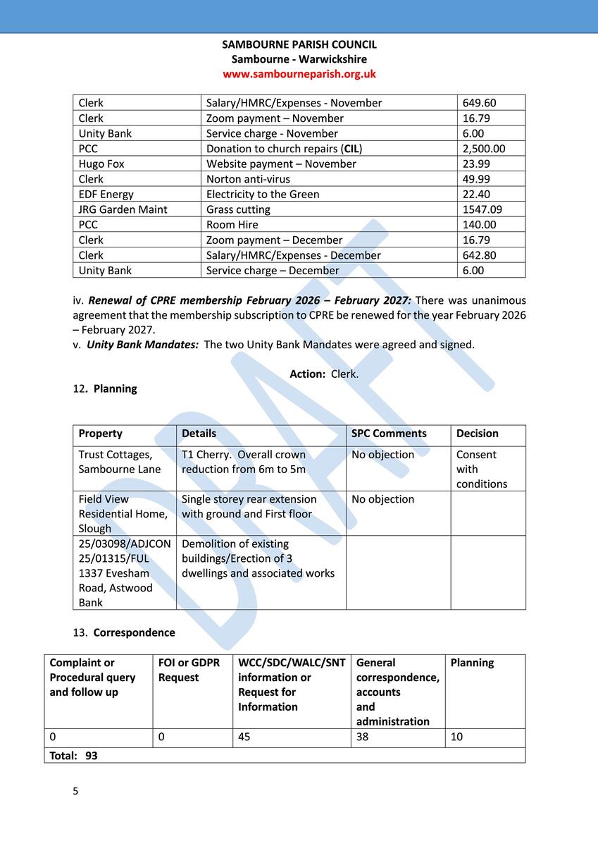 Sambourne Parish Council July 2025 to present