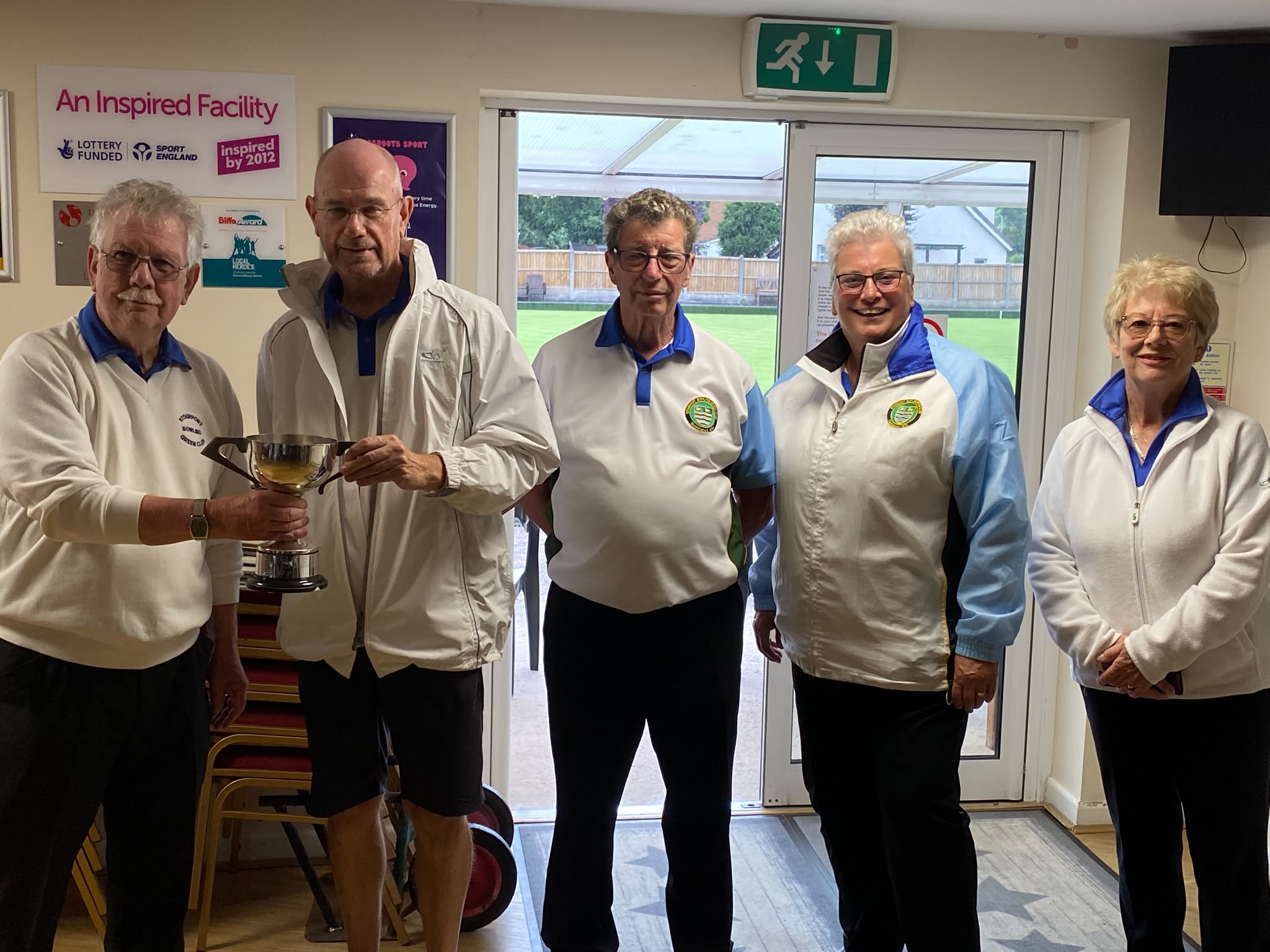 Winners of 2026 Fours Cup. Russell Whaile, Colin Morton, Alison Bowden and Barbara Dexter. Cup presented by Peter Cook.
