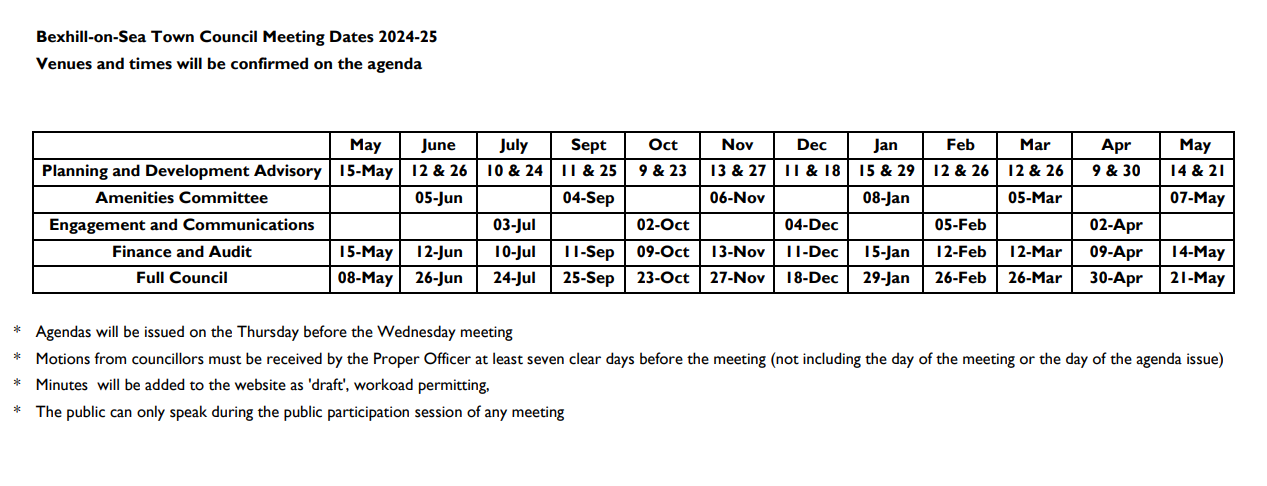 Bexhill-on-Sea Meeting Dates 2023-24