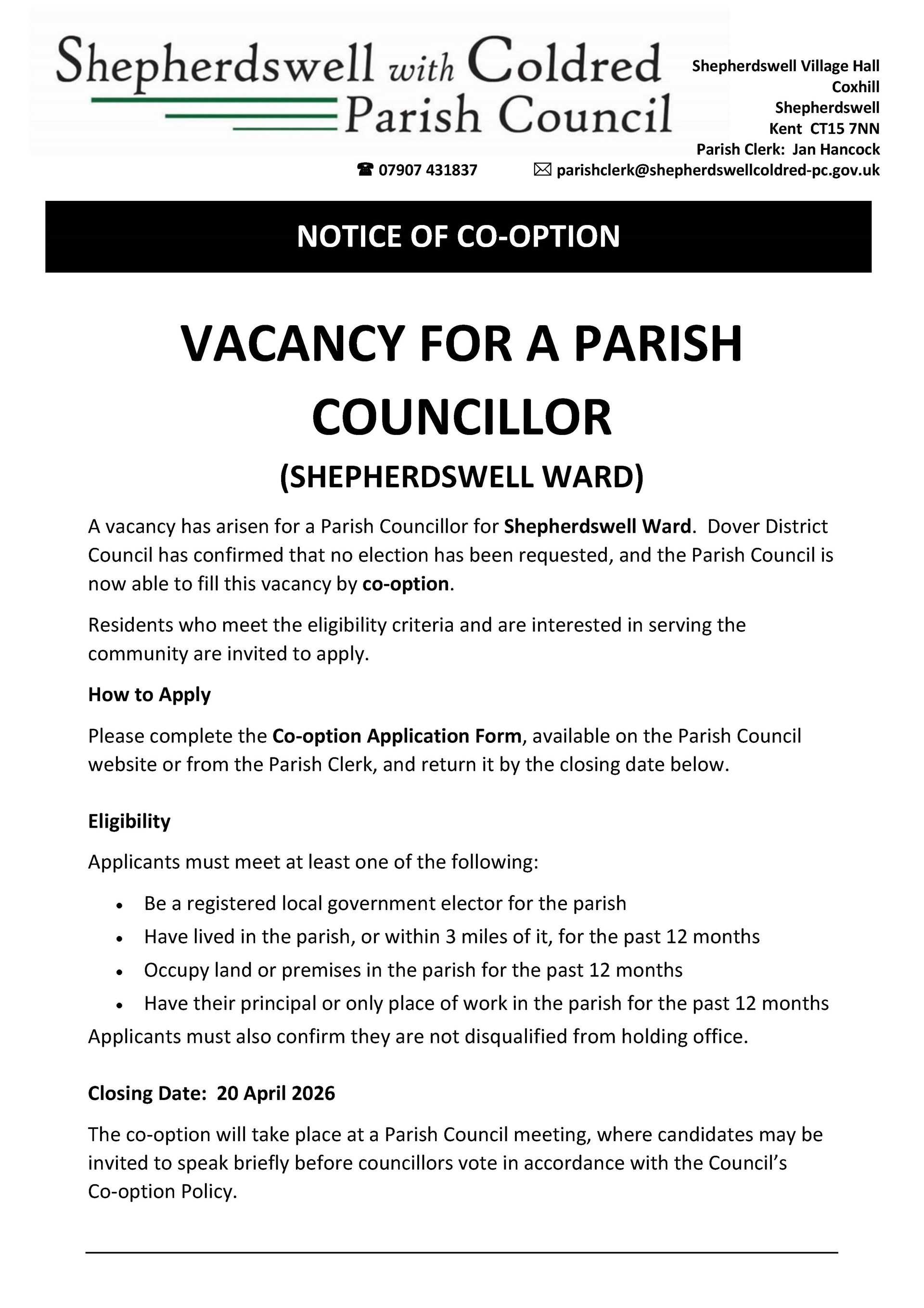 Click on the Notice to download the application form