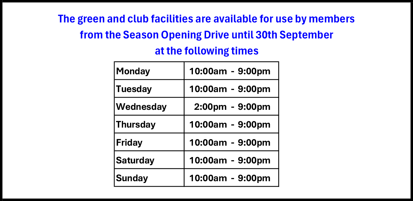 Billericay Bowling Club Club Opening Times