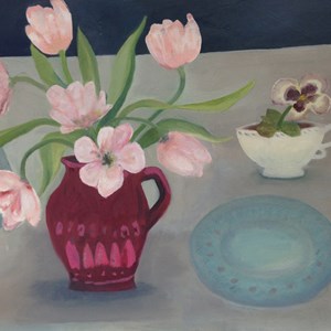 Tulip and Pancy with Plate oil on board 40 x 48 cm